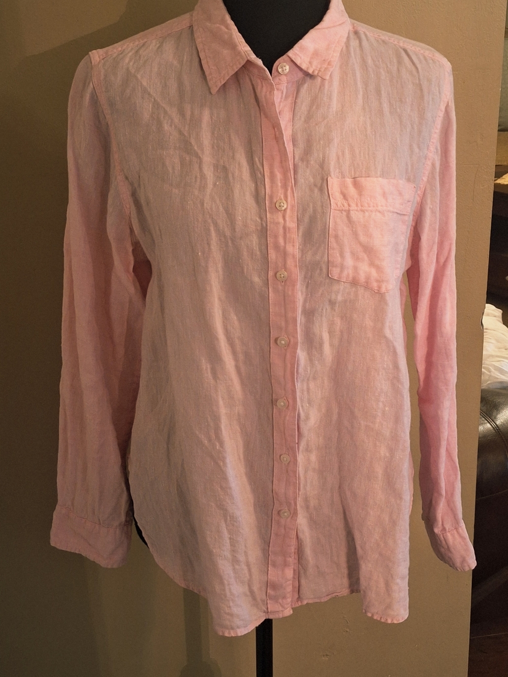 š©·Cute! Linen L.L. Bean Pastel Pink Women's Button-Down Shirt M Pet - Picture 6 of 15
